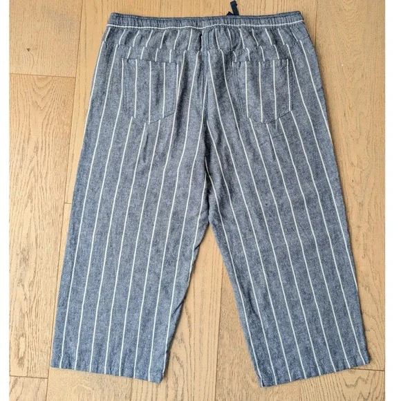 Dash Women's Striped Linen Blend wide leg Cropped Capri pull on‎ Pants Size L - Picture 9 of 10